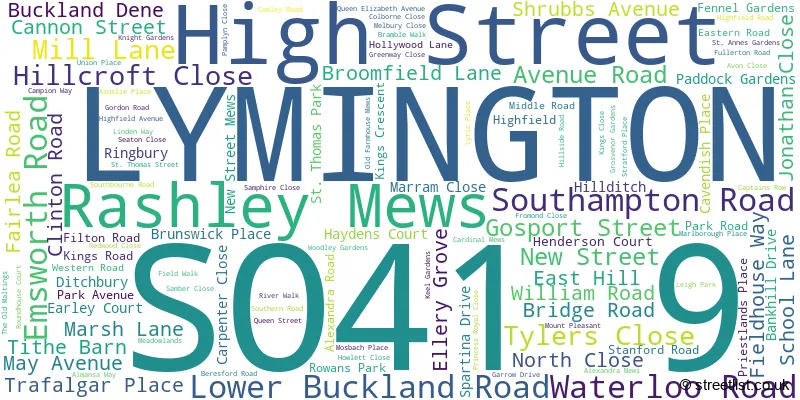 A word cloud for the SO41 9 postcode